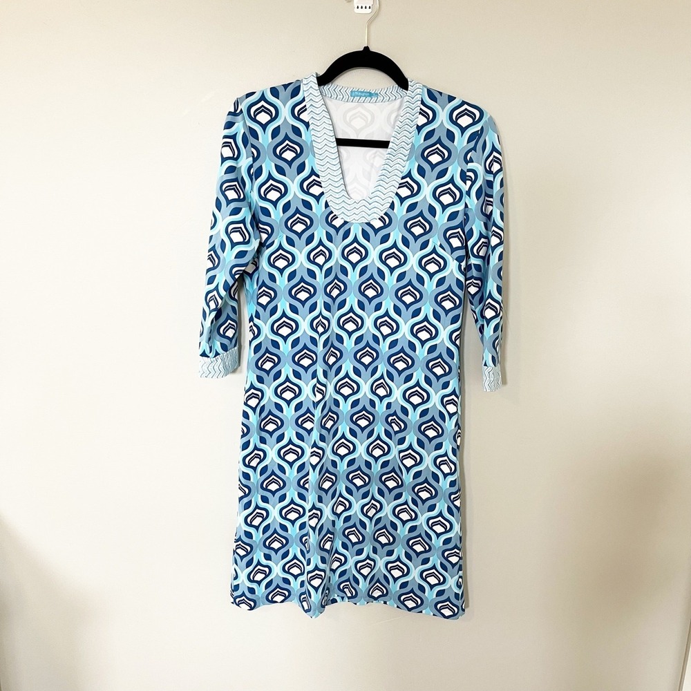 J. McLaughlin Catalina cloth blue geometric dress women's small